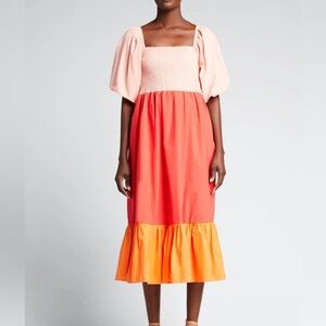 Rhode Eloise Strawberry Ruched Balloon Sleeve Midi Dress women’s medium coquette